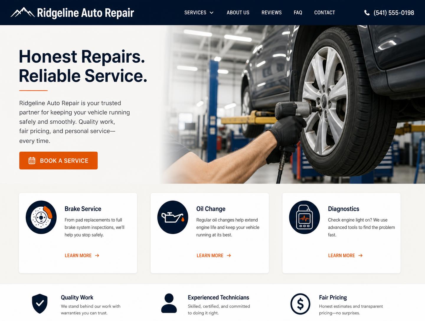 Sample website design for Ridgeline Auto Repair