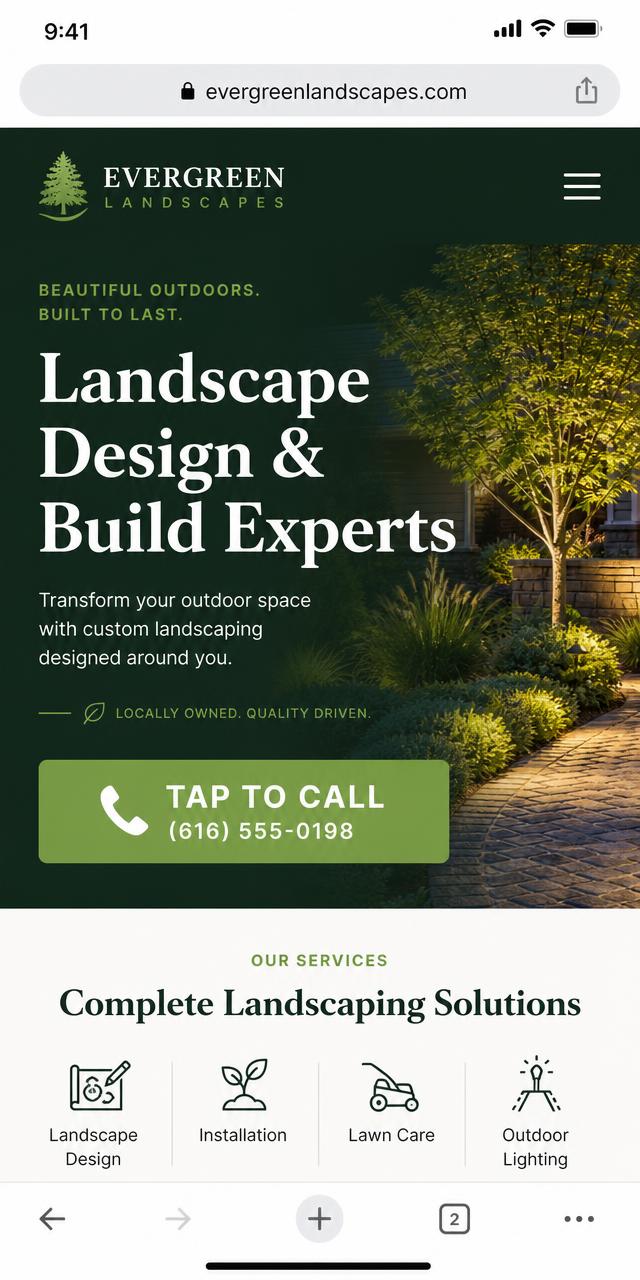 Sample mobile website design for a landscaping company